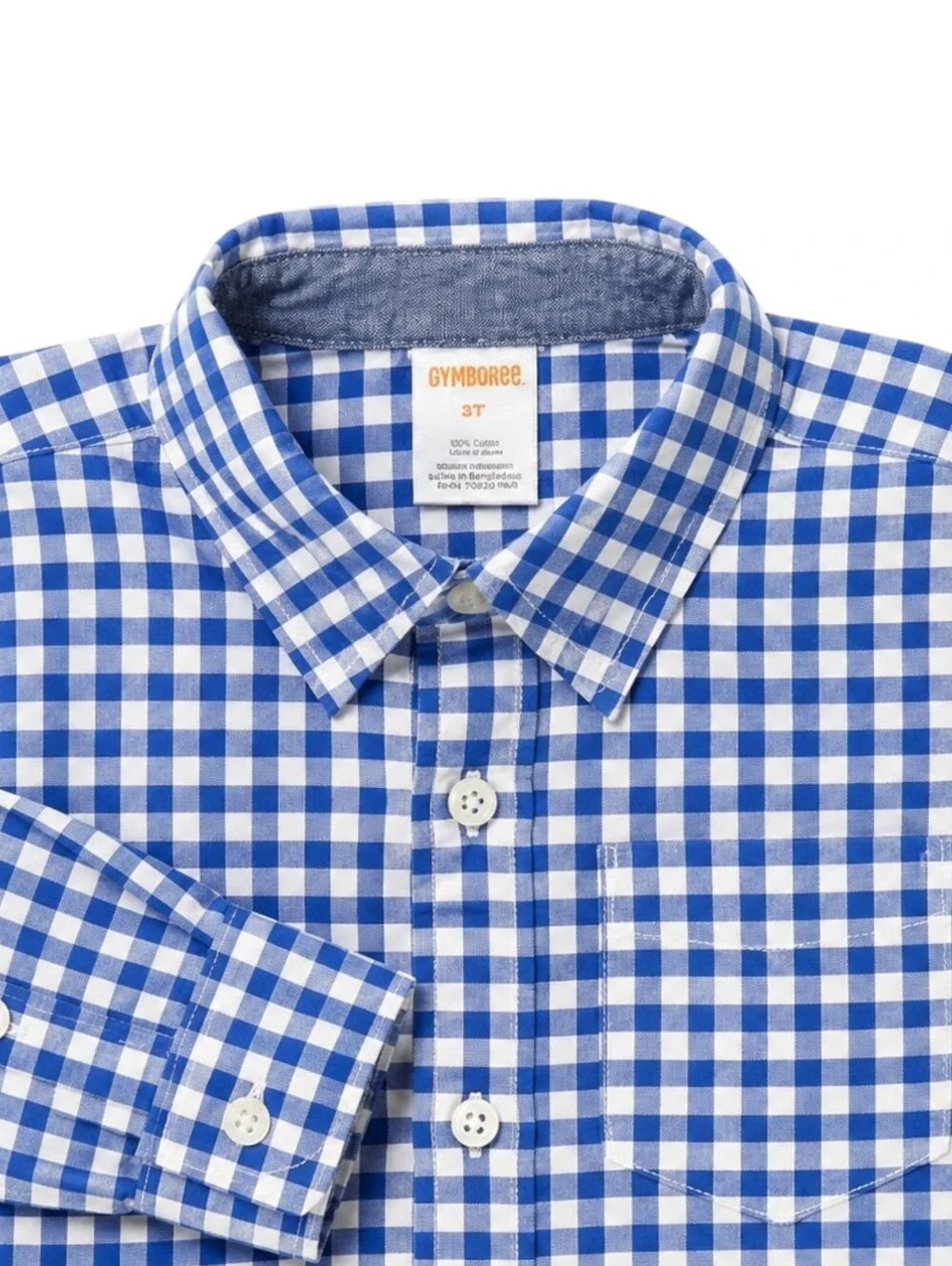 Gymboree Kids Button Down Shirt Blue White Checkered Plaid Cotton Boys Size 3T